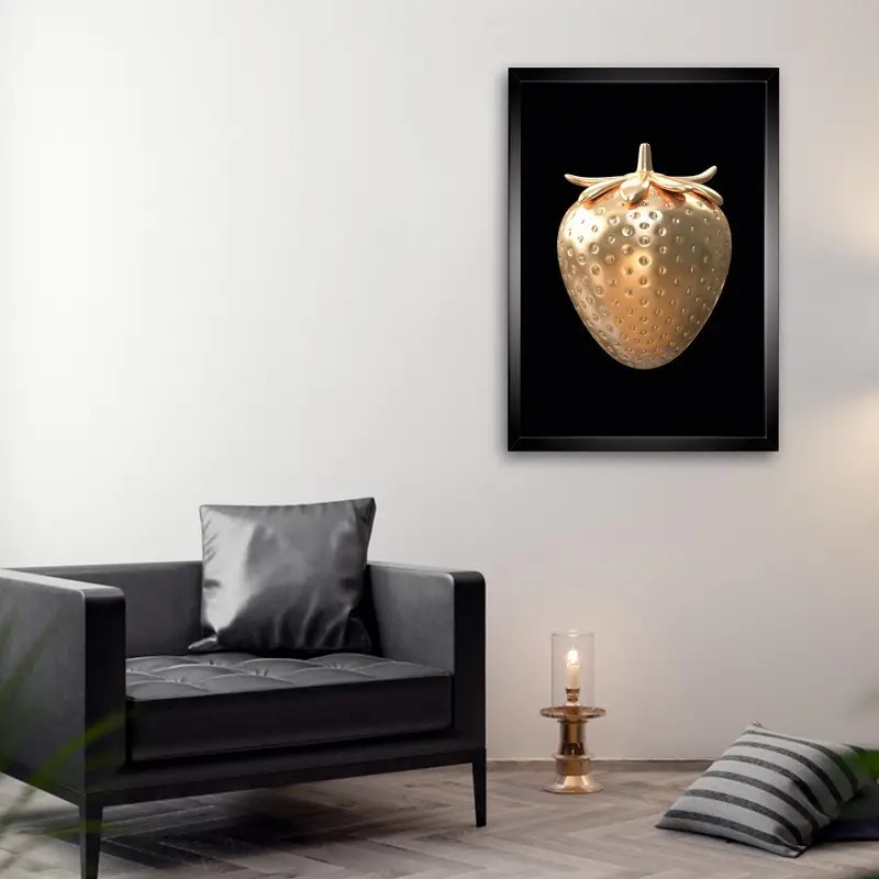 Trendy Gold Strawberry Printed Glass: Modern Fashion Statement