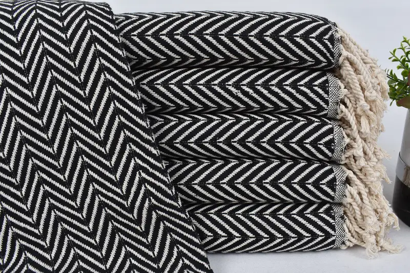 Wedding Towel Monogrammed Turkish Organic Cotton Black Zig Zag, 70x40 Inches
