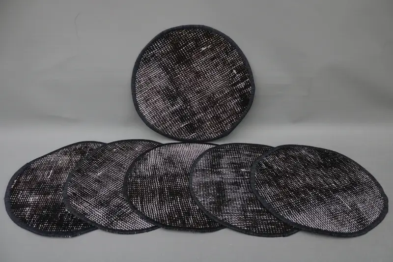 Bohemian Circle Placemats, Black Cotton & Wool Set for Special Occasions