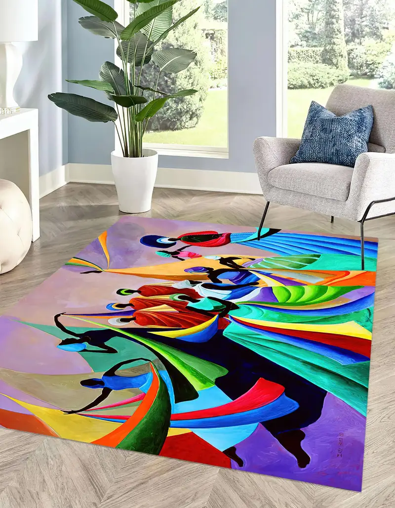 Modern African Woman Dancers Printed Rug: Vibrant, Elegant, Bold