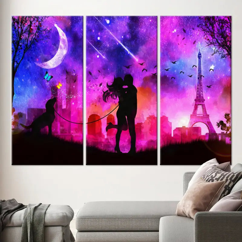 Lovely Couple Kissing And Eiffel Tower, Romantic Couple Wall Art, Gift For Couple, Valentines Day Gift Canvas, Eiffel Painting, Paris Print - 4