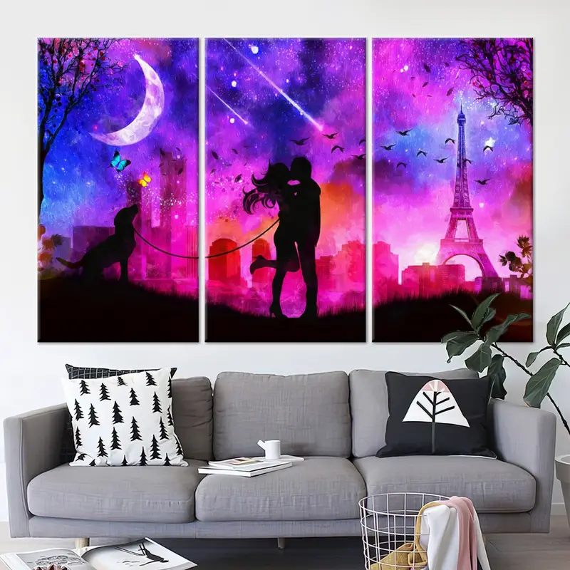 Lovely Couple Kissing And Eiffel Tower, Romantic Couple Wall Art, Gift For Couple, Valentines Day Gift Canvas, Eiffel Painting, Paris Print - 1