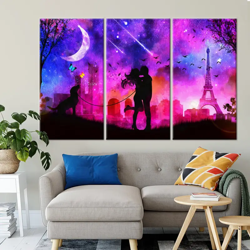 Lovely Couple Kissing And Eiffel Tower, Romantic Couple Wall Art, Gift For Couple, Valentines Day Gift Canvas, Eiffel Painting, Paris Print - 2