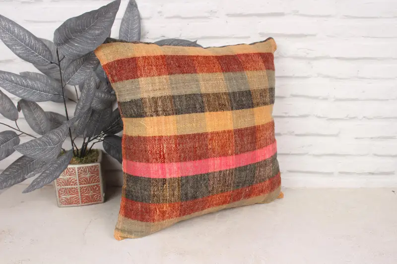 Morroccon Kilim Cushion Pillow, 18x18 Red Pillow, Gift Pillow, Pillow Case, Armchair Pillow Cover, Boho Pillow, Retro Cushion Case, Pillow for Sofa - 3