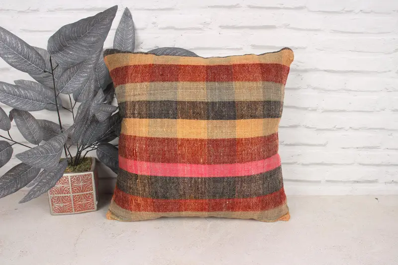 Morroccon Kilim Cushion Pillow, 18x18 Red Pillow, Gift Pillow, Pillow Case, Armchair Pillow Cover, Boho Pillow, Retro Cushion Case, Pillow for Sofa - 1
