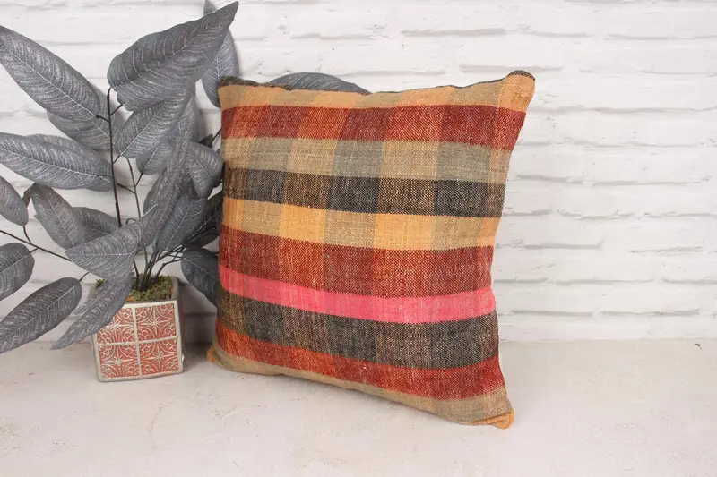 Morroccon Kilim Cushion Pillow, 18x18 Red Pillow, Gift Pillow, Pillow Case, Armchair Pillow Cover, Boho Pillow, Retro Cushion Case, Pillow for Sofa - 4