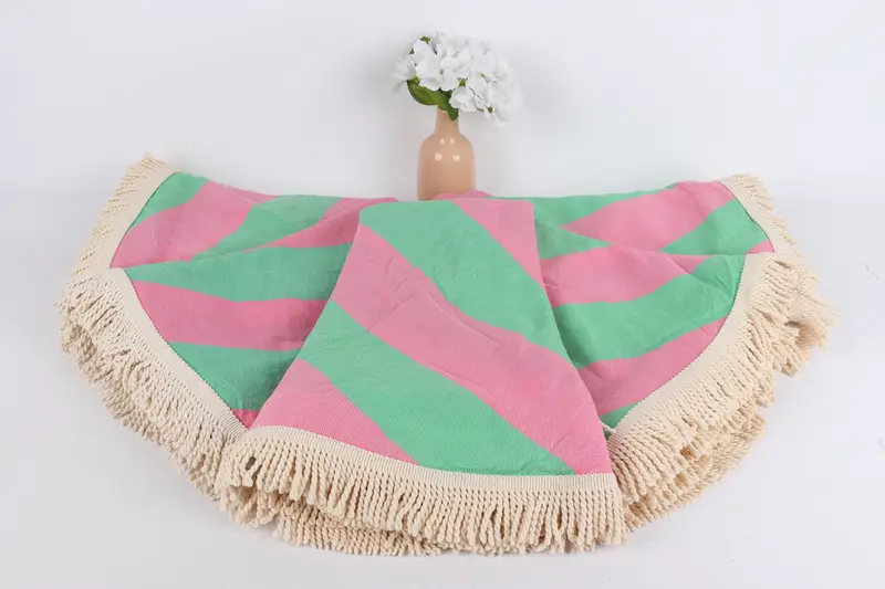 Best Friend Gift, Turkish towel, Kids Beach Towel, 64x64 Cotton Striped Round Towel, Personalized Gift For Her, Turkish hand towel, Hammam Towel USA - 2