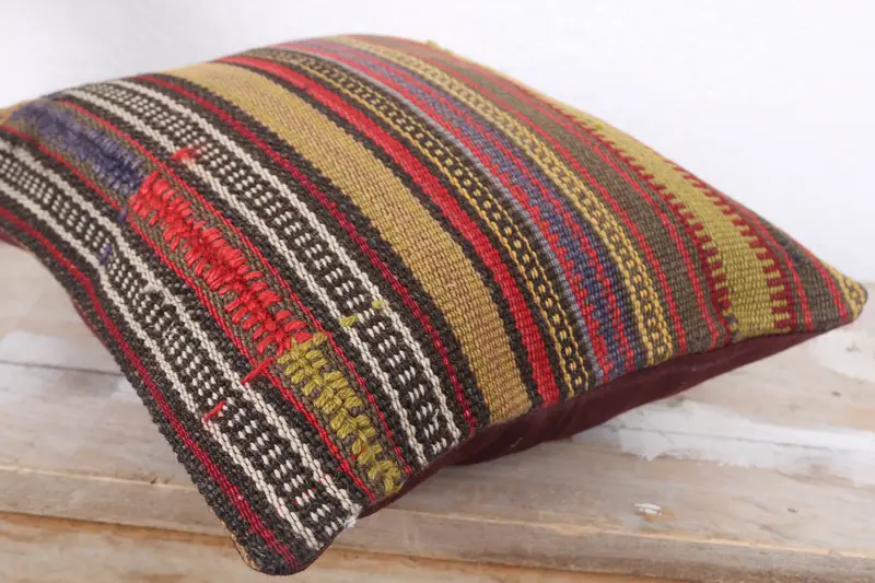 Boho Pillow, Throw Kilim Pillow, Bench Pillow, 12x12 Red Pillow, Bright Cushion, Turkish Pillow, Pillow Cover, Yoga Cushion Case - 6
