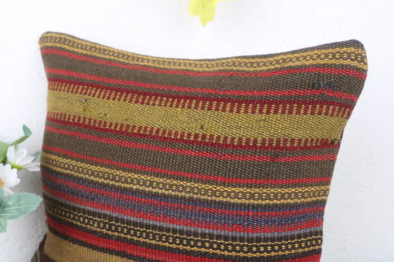 Boho Pillow, Throw Kilim Pillow, Bench Pillow, 12x12 Red Pillow, Bright Cushion, Turkish Pillow, Pillow Cover, Yoga Cushion Case - 5