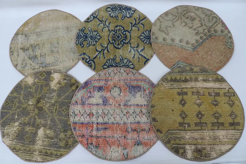 Böhmische beige und braune Kreis-Tischsets, Tischsets aus Baumwolle und Wolle