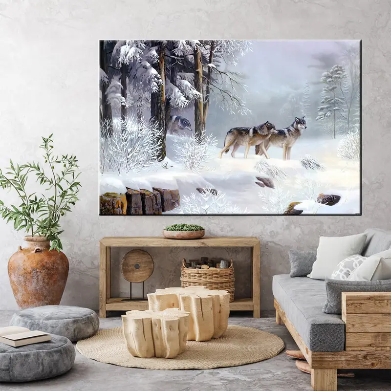 Wolf Wall Art Canvas, Wolf Canvas, Wolf Wall Art, Animals Wall Art, Animals Canvas, Winter Landscapes, Winter Wall Art, Wall Art Canvas, - 1