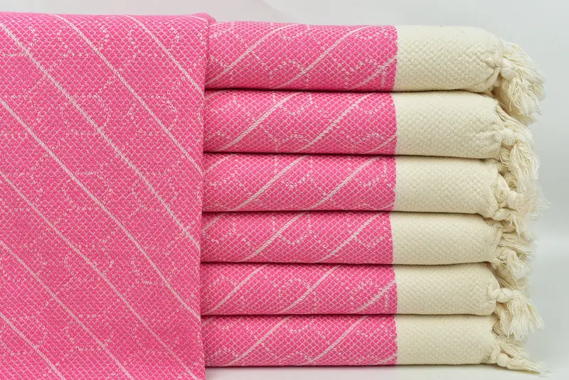 Personalized Turkish Hand Towel Pink Geometric, Beige, 18x36 Inches