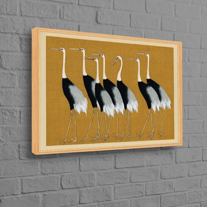 Ogata Korin Inspired Yellow Crane Abstract Modern Canvas Print