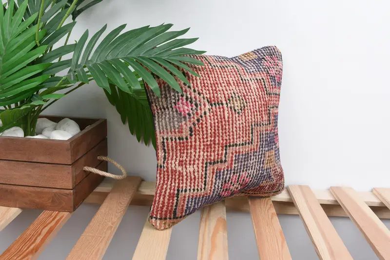 Patio Cushion Cover, Cushion, 12x12 Red Cushion Case, Boho Pillow Sham Cover, Kilim Cushion Sham, Outdoor Bolster Cushion Cover, Turkish Pillow - 4