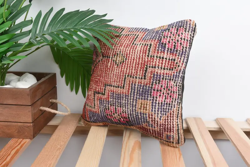 Patio Cushion Cover, Cushion, 12x12 Red Cushion Case, Boho Pillow Sham Cover, Kilim Cushion Sham, Outdoor Bolster Cushion Cover, Turkish Pillow - 5