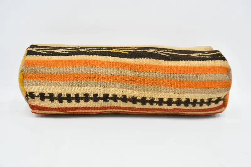 Turuncu & Bej Bohem Kırlent, El Yapımı Yün Dekoratif Yastık