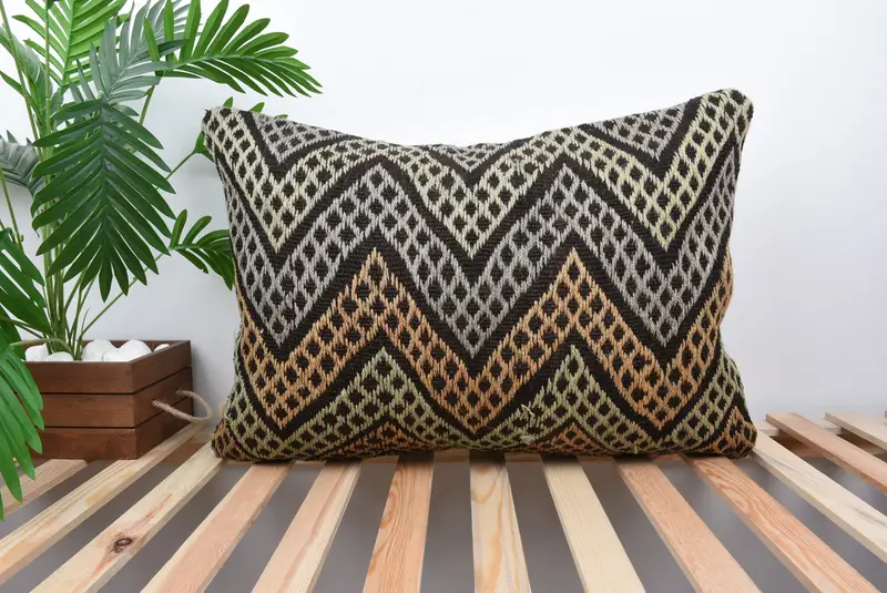 Turkish Kilim Pillow, Gift Pillow, Nomadic Pillow Sham, Office Chair Pillow Cover, 20x28 Brown Cushion Case, Cushion Cover, Home Decor Pillow - 1