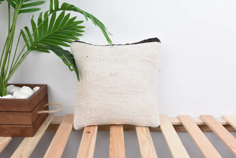Kilim Cushion Sham, Pillow Case, Boho Pillow Sham Cover, Yoga Cushion Cover, Throw Kilim Pillow, 12x12 White Pillow Sham, Ottoman Pillow Cover - 1