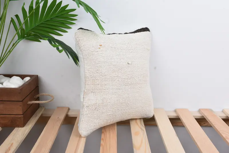 Kilim Cushion Sham, Pillow Case, Boho Pillow Sham Cover, Yoga Cushion Cover, Throw Kilim Pillow, 12x12 White Pillow Sham, Ottoman Pillow Cover - 4