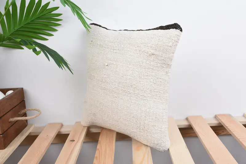 Kilim Cushion Sham, Pillow Case, Boho Pillow Sham Cover, Yoga Cushion Cover, Throw Kilim Pillow, 12x12 White Pillow Sham, Ottoman Pillow Cover - 5