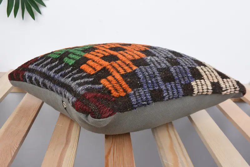 Almohada de diseñador de interiores, almohada simulada, caja de almohada auténtica, caja de almohada de naranja 14x14, almohada Kilim, almohada vintage - 6