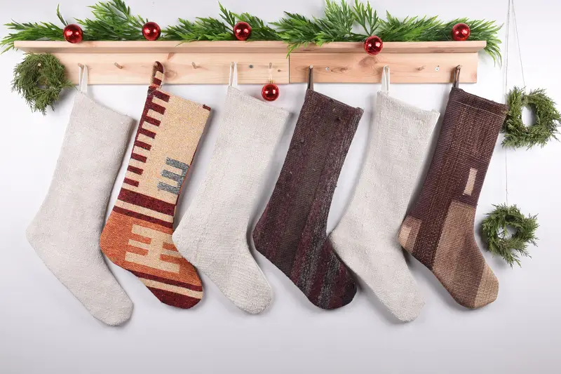 Bej Noel Süsleri Çorabı, 14 İnç Geniş Tatil Çorabı