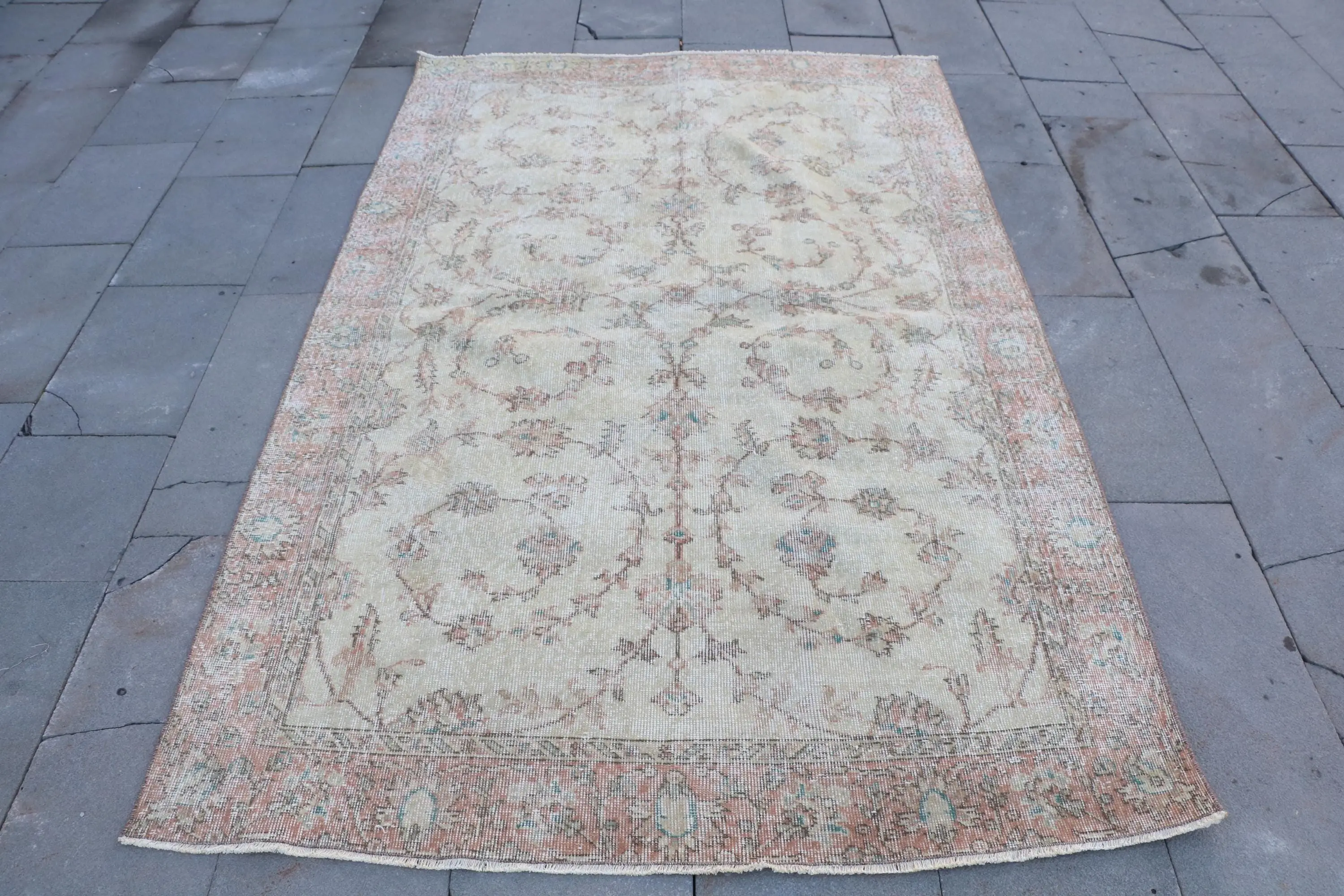 4.6x7.5 ft Rug, Turkish Vintage Rug, White Brown Camouflage Rug - 1