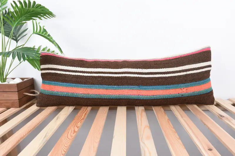 Handmade Cushion Cover, Turkish Kilim Pillow, 12x36 Green Cushion Cover, Interior Designer Pillow, Toss Pillow, Pillow Case, Throw Kilim Pillow - 1