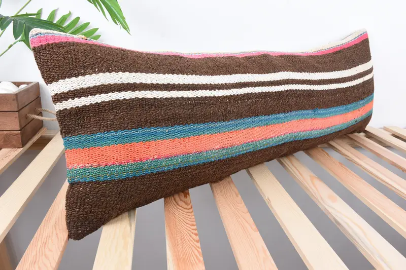 Handmade Cushion Cover, Turkish Kilim Pillow, 12x36 Green Cushion Cover, Interior Designer Pillow, Toss Pillow, Pillow Case, Throw Kilim Pillow - 4
