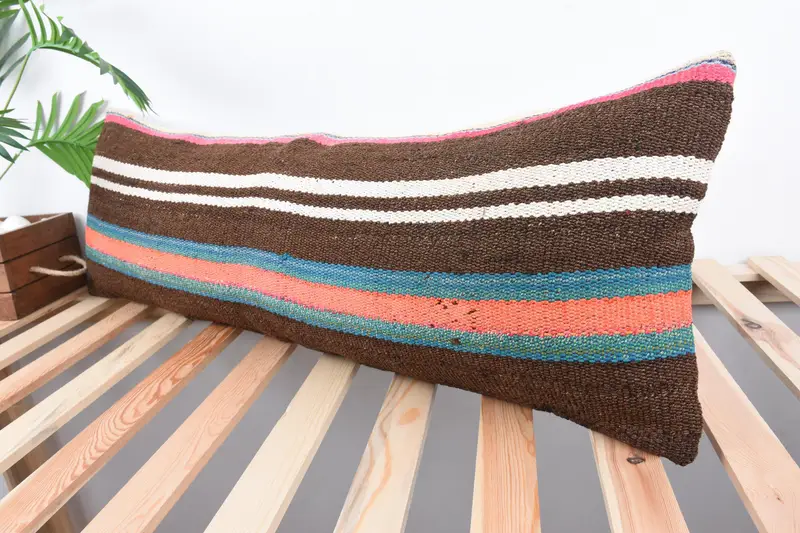 Handmade Cushion Cover, Turkish Kilim Pillow, 12x36 Green Cushion Cover, Interior Designer Pillow, Toss Pillow, Pillow Case, Throw Kilim Pillow - 5