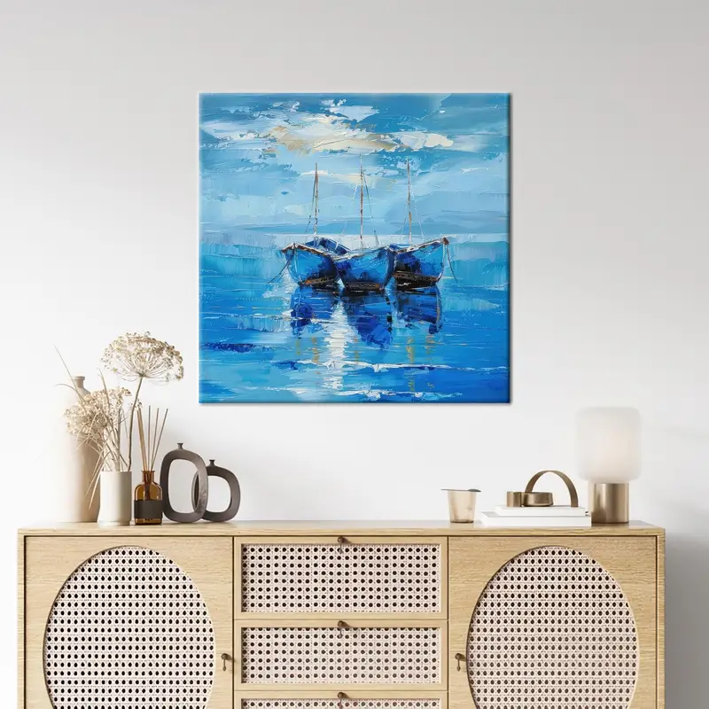 オフィス用のモダンな抽象的な海の風景ブループリントキャンバス