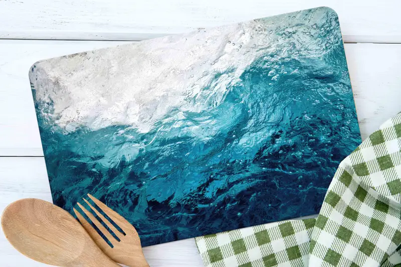 強化安全設計のコースタルブルーガラスまな板