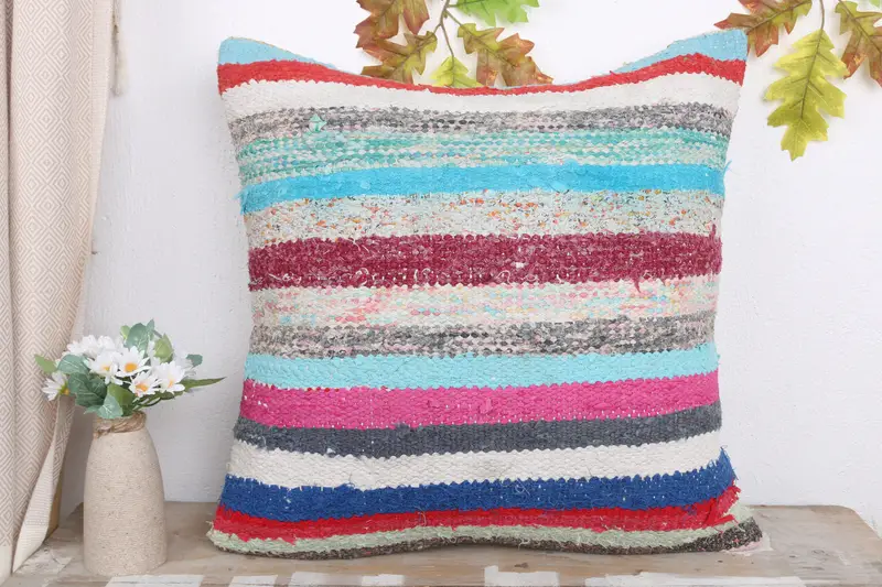 Handmade Rug Seat Pillow Case, Vintage Kilim Throw Pillow, 20x20 Pink Cushion Case, Throw Kilim Pillow, Cushion, Vintage Pillow - 2
