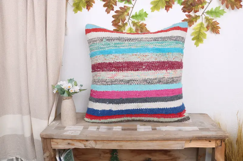 Handmade Rug Seat Pillow Case, Vintage Kilim Throw Pillow, 20x20 Pink Cushion Case, Throw Kilim Pillow, Cushion, Vintage Pillow - 1