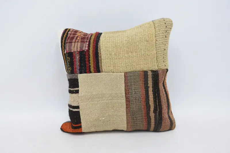 Pillow Cover, Vintage Pillow, Floor Pillow Sham, 14x14 Beige Pillow, Kilim Cushion Sham, Turkish Pillow, Vintage Kilim Pillow Cushion Case - 1