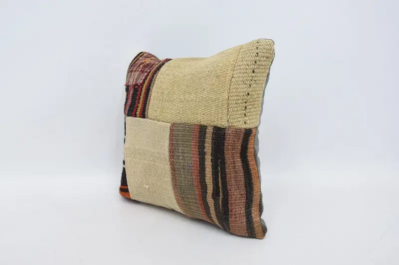Pillow Cover, Vintage Pillow, Floor Pillow Sham, 14x14 Beige Pillow, Kilim Cushion Sham, Turkish Pillow, Vintage Kilim Pillow Cushion Case - 4