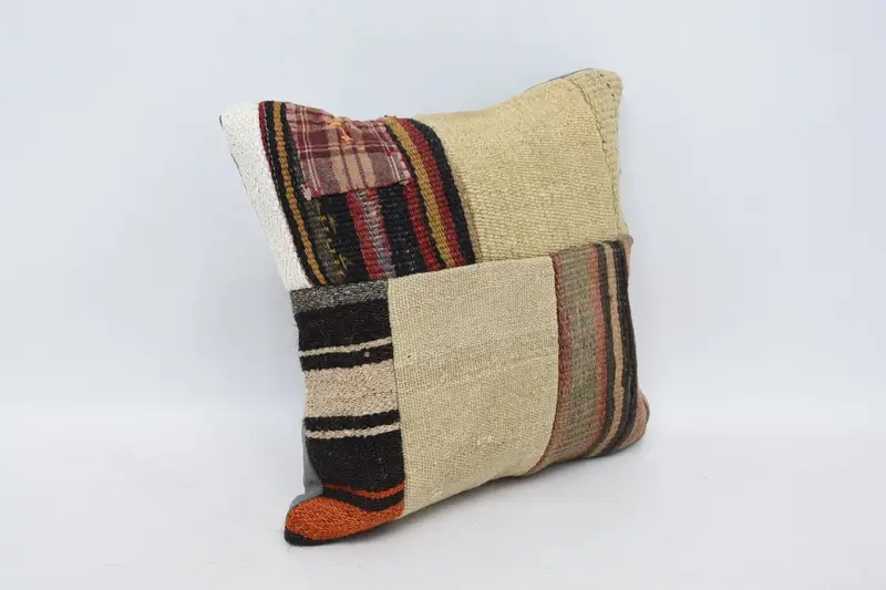 Pillow Cover, Vintage Pillow, Floor Pillow Sham, 14x14 Beige Pillow, Kilim Cushion Sham, Turkish Pillow, Vintage Kilim Pillow Cushion Case - 3