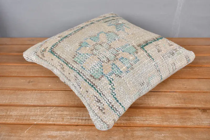 Customized Pillow Sham, Handmade Kilim Cushion, Outdoor Patio Pillow, Pillow Case, 14x14 Beige Cushion, Turkish Pillow, Kilim Cushion Sham - 2