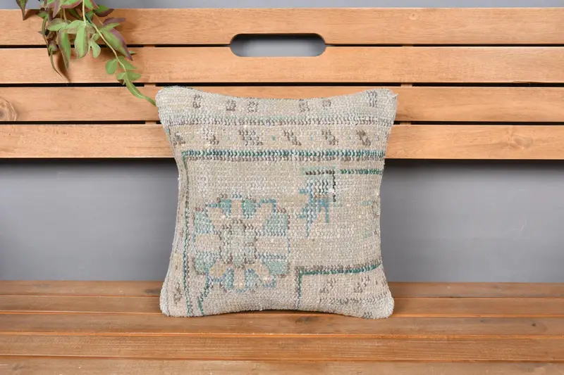 Customized Pillow Sham, Handmade Kilim Cushion, Outdoor Patio Pillow, Pillow Case, 14x14 Beige Cushion, Turkish Pillow, Kilim Cushion Sham - 6