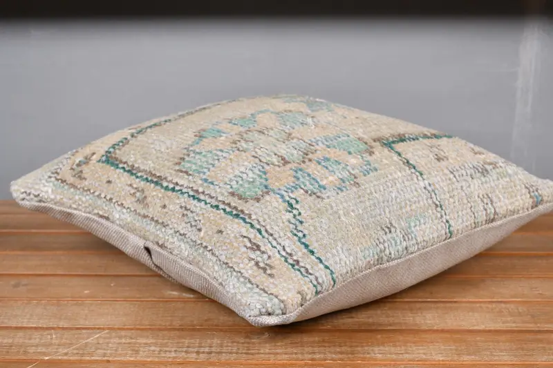 Customized Pillow Sham, Handmade Kilim Cushion, Outdoor Patio Pillow, Pillow Case, 14x14 Beige Cushion, Turkish Pillow, Kilim Cushion Sham - 4