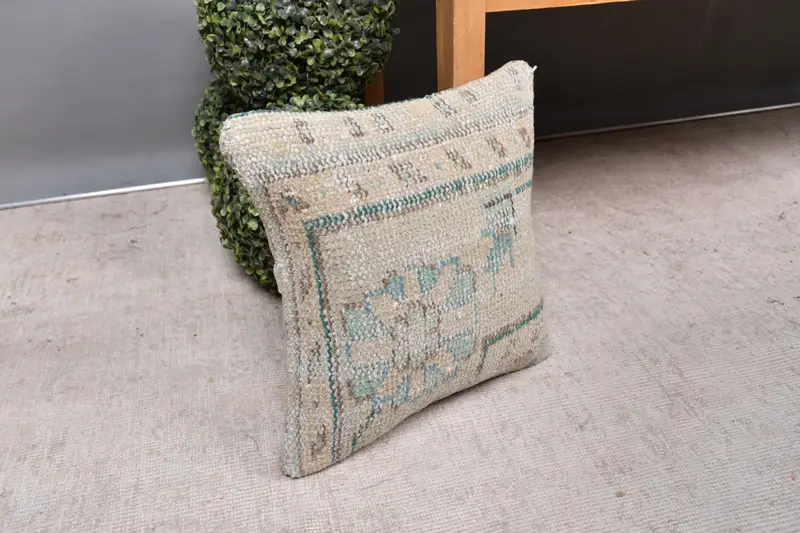 Customized Pillow Sham, Handmade Kilim Cushion, Outdoor Patio Pillow, Pillow Case, 14x14 Beige Cushion, Turkish Pillow, Kilim Cushion Sham - 7