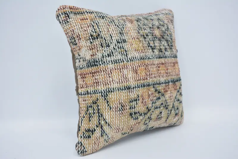 Floor Pillow Cover, Sustainable Cushion, Ethnical Kilim Rug Pillow, 14x14 Beige Pillow Cover, Cushion Cover, Kilim Pillow Cover, Gift Pillow - 3