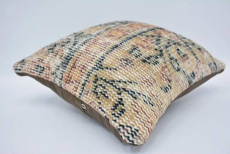 Floor Pillow Cover, Sustainable Cushion, Ethnical Kilim Rug Pillow, 14x14 Beige Pillow Cover, Cushion Cover, Kilim Pillow Cover, Gift Pillow - 6