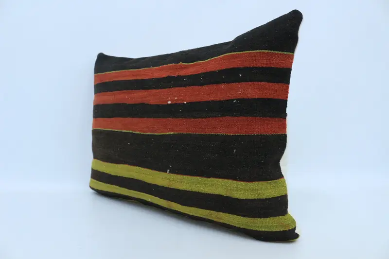 Etnik Kilim Halı Yastığı, Zemin Yastığı, Morroccon Kilim Yastık Yastığı, Yastık Sham, Atma Kilim Yastığı, 20x28 Kahverengi Yastık, Antika Yastık - 4
