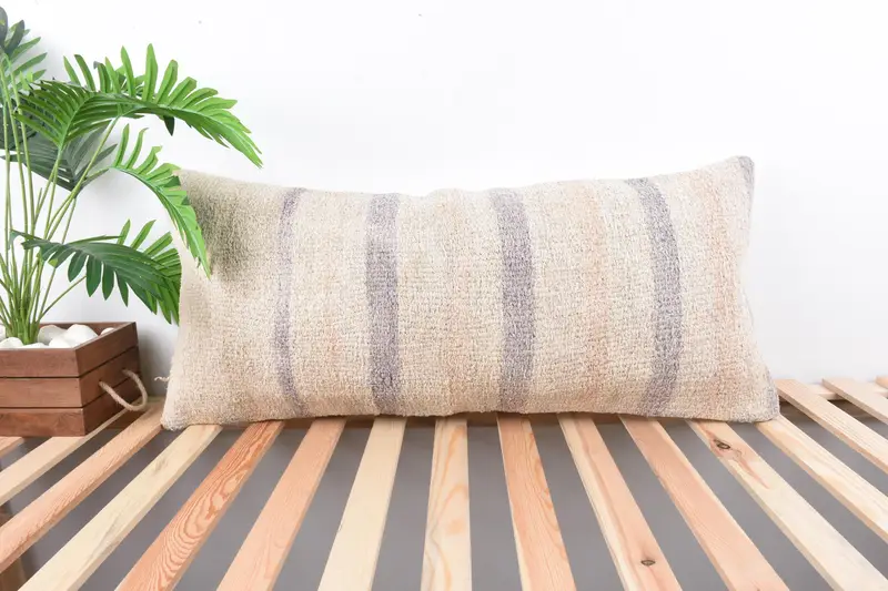 16x36 White Pillow, Kilim Pillow, Turkish Kilim Pillow, Pillow for Sofa, Sofa Bolster Cushion, Pillow Sham, Couch Pillow Sham - 1