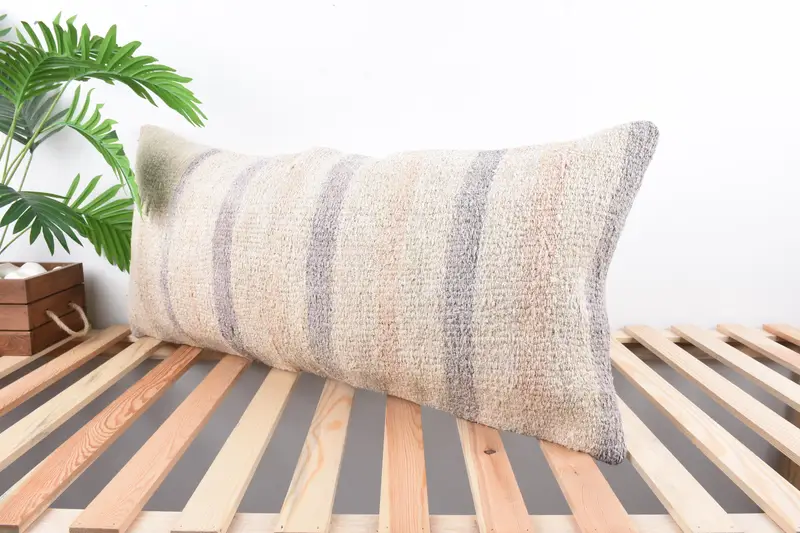 16x36 White Pillow, Kilim Pillow, Turkish Kilim Pillow, Pillow for Sofa, Sofa Bolster Cushion, Pillow Sham, Couch Pillow Sham - 5