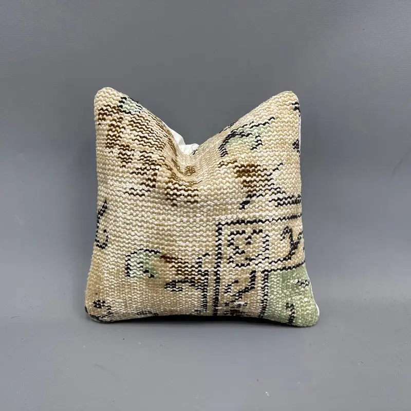 Cushion, Lounge Throw Pillow, Kilim Cushion Sham, Vintage Kilim Pillow, 12x12 Beige Cushion Case, Oriental Pillow Sham, Turkish Pillow - 1