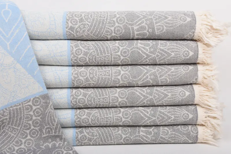 Beach Towel Personalized Gray-Blue Geometric, Organic Cotton, 70x40 Inches