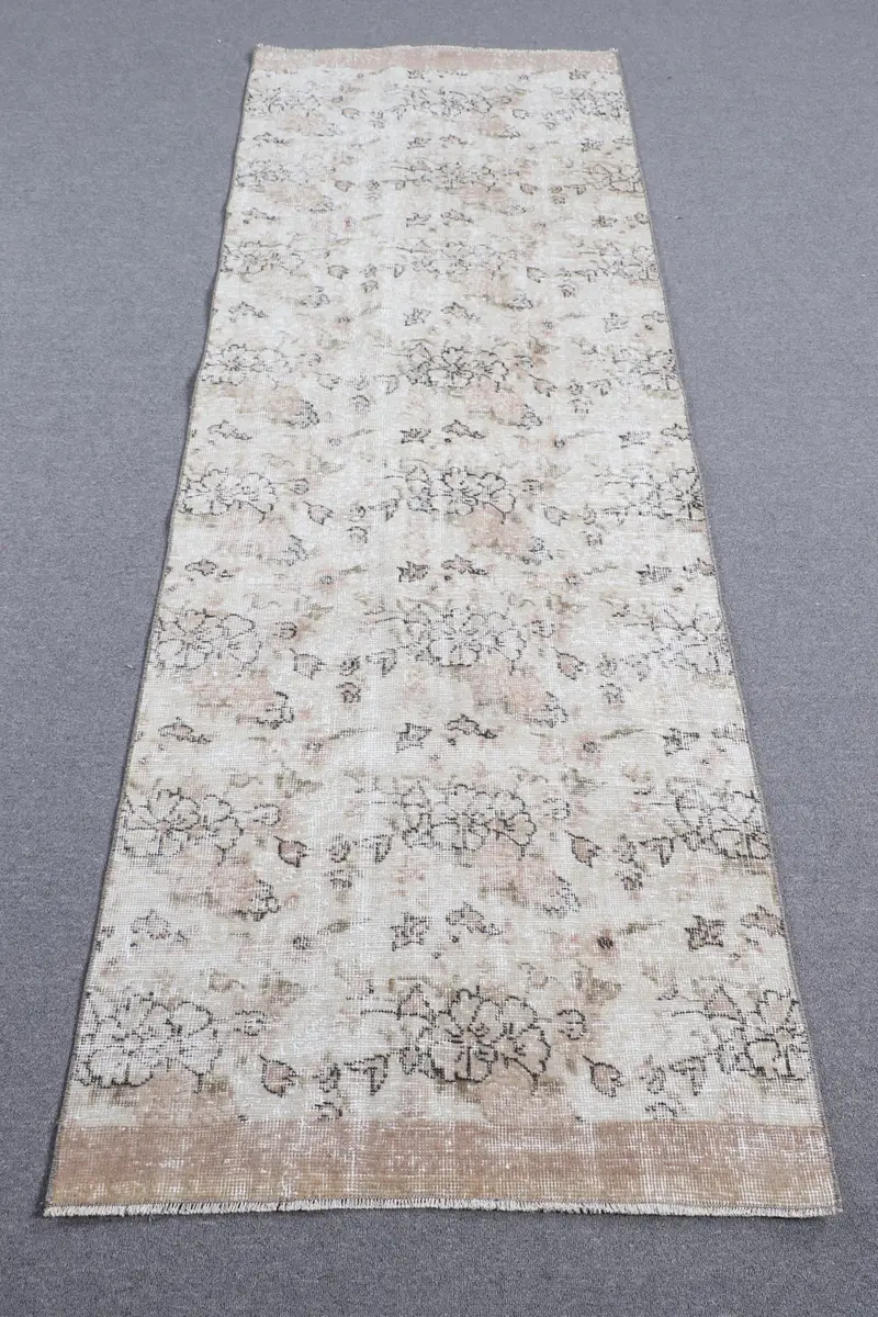 2.9x8.2 ft Türk Halısı, Vintage Runner Halısı, Beyaz Kahverengi Ombré Halısı - 1