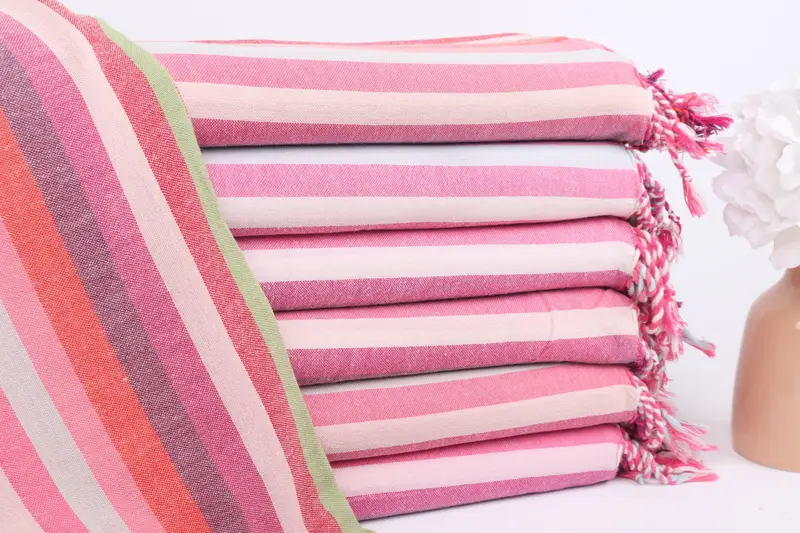 Light Pink Cotton Towel Striped, 36x71 Inches, Turkish Beach Towel